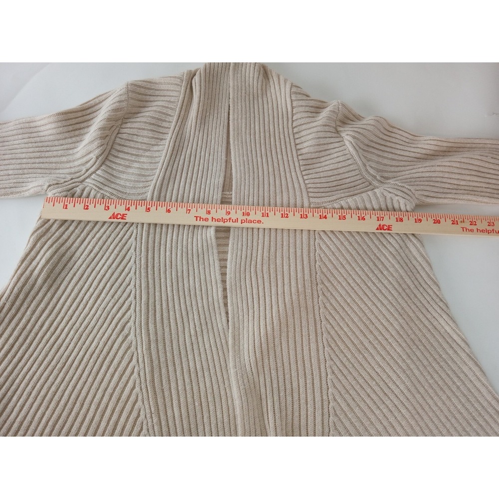 New York & Company Women's Beige Stripe Knit Open Front Cardigan sz L - Picture 3 of 9